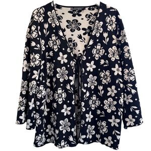 Gudrun Sjoden Floral Cardigan Organic Recycled Cotton Knit Tie Front Size Large